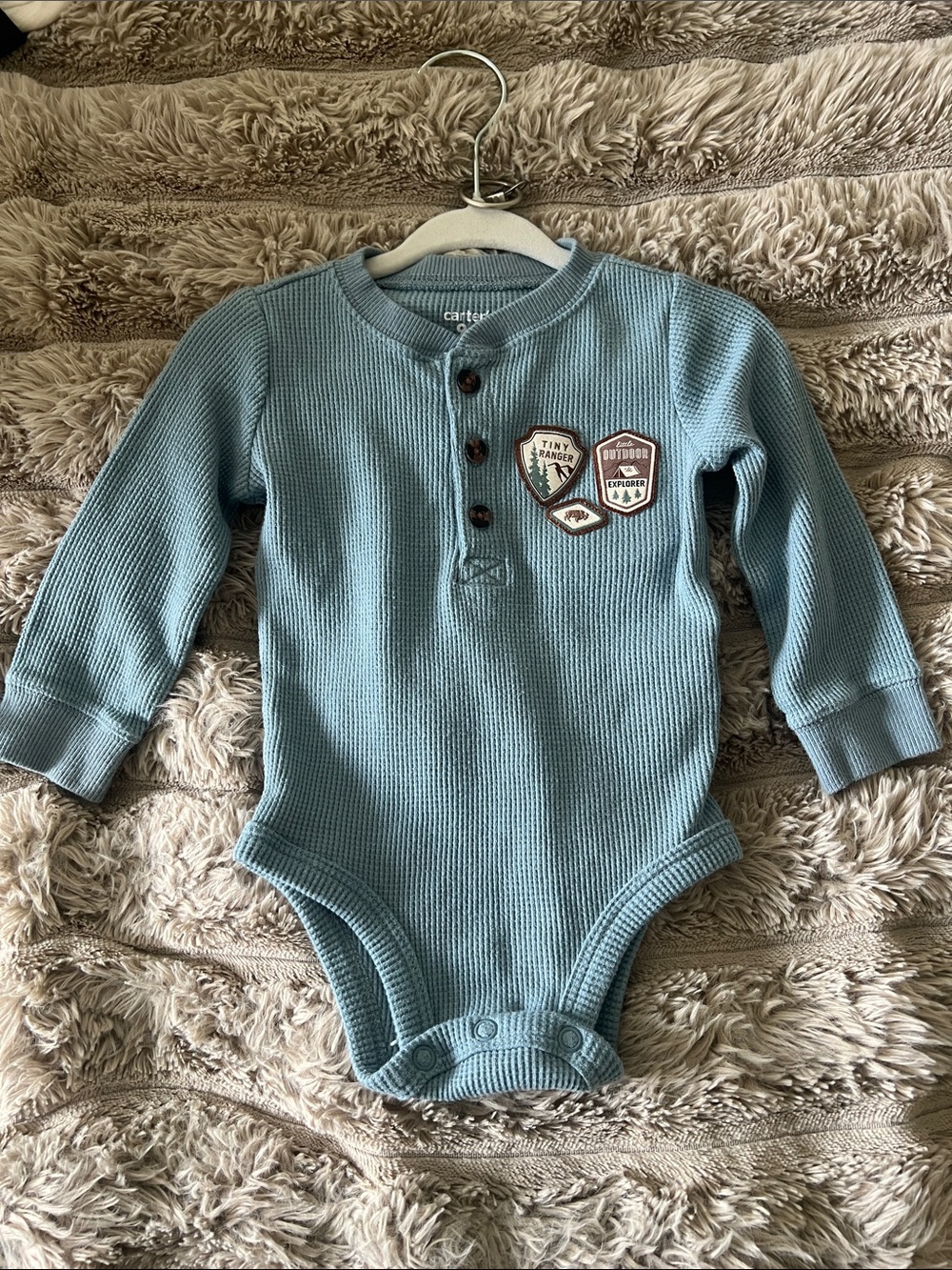 Carter's Light Blue Waffle Henley Bodysuit and Pants Set - Picture 2 of 5